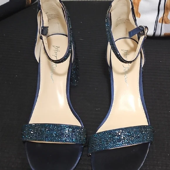 Betsey Johnson Navy and Teal Beaded Heels - Picture 1 of 5